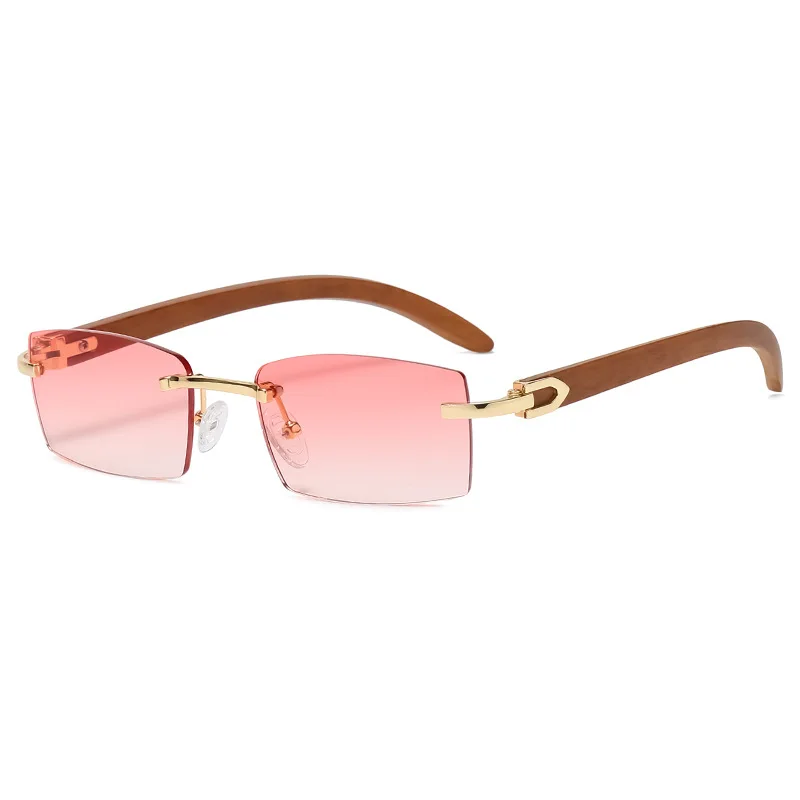GUVIVI  2021 Small Frame Rimless Shades Sunglasses Luxury Brand Designer Men Fashion Wood Frame Women Eyewear Optical Frame