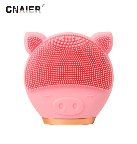 
AE-616A CNAIER Rechargeable waterproof Electric sonic silicone facial cleaning brush cute cartoon design facial cleansing brush 