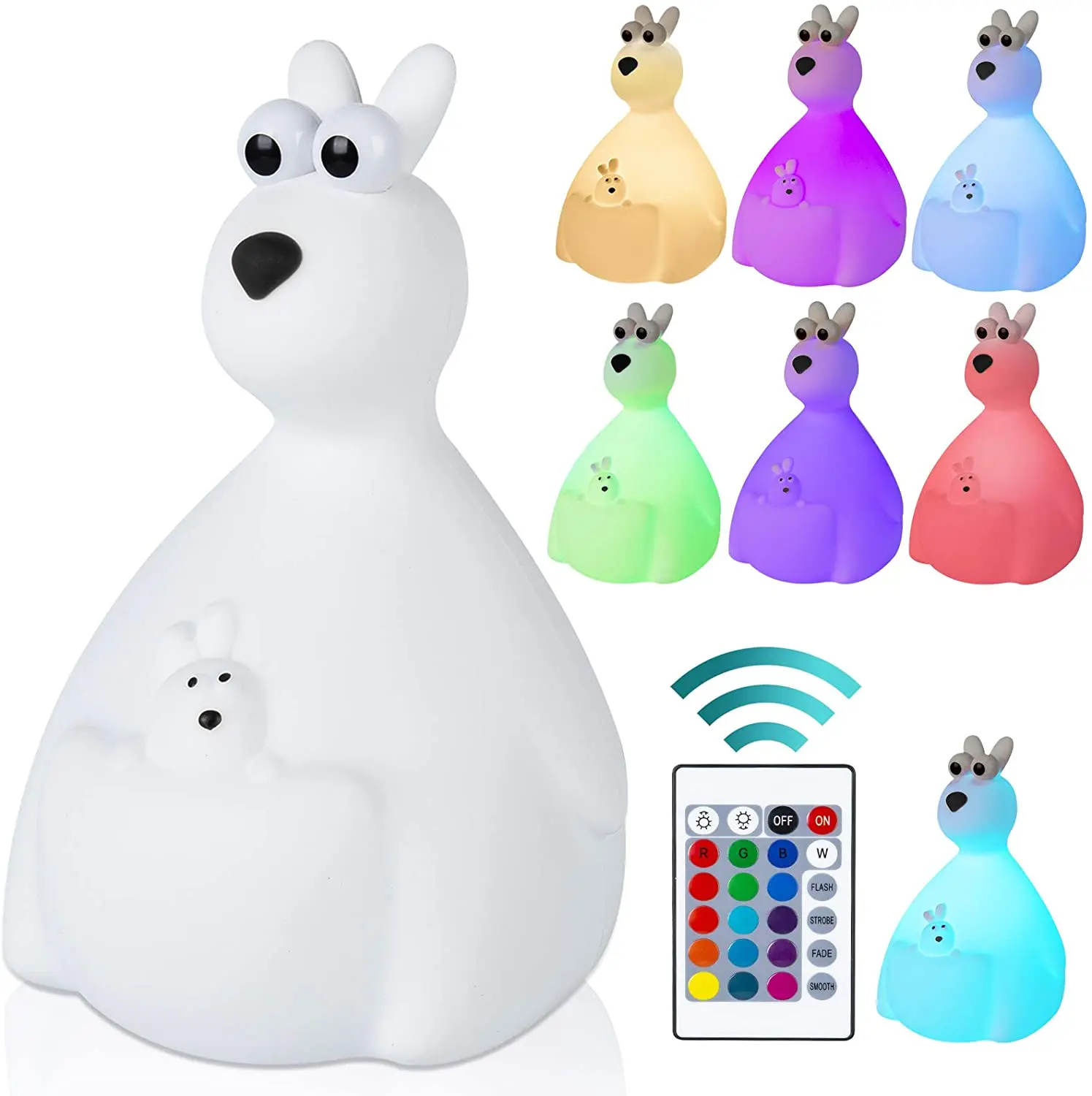 Kangaroo Silicone Lamp  Rechargeable Baby Sensor 7 Colours Touch Control 3D LED Night Light
