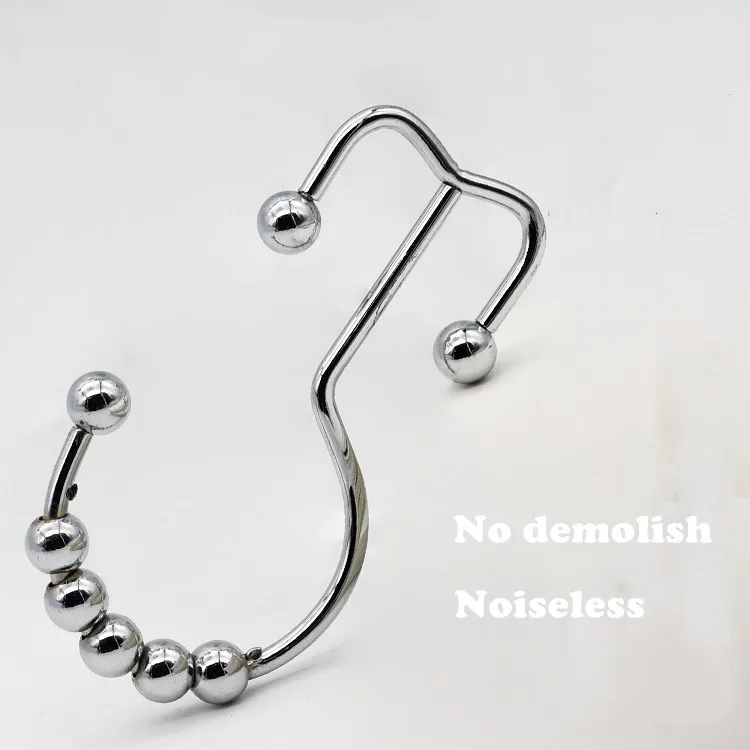 bathroom metal Steel Rustproof  Shower Rods Curtains Double Hook Glide Shower Curtain Ring Hooks