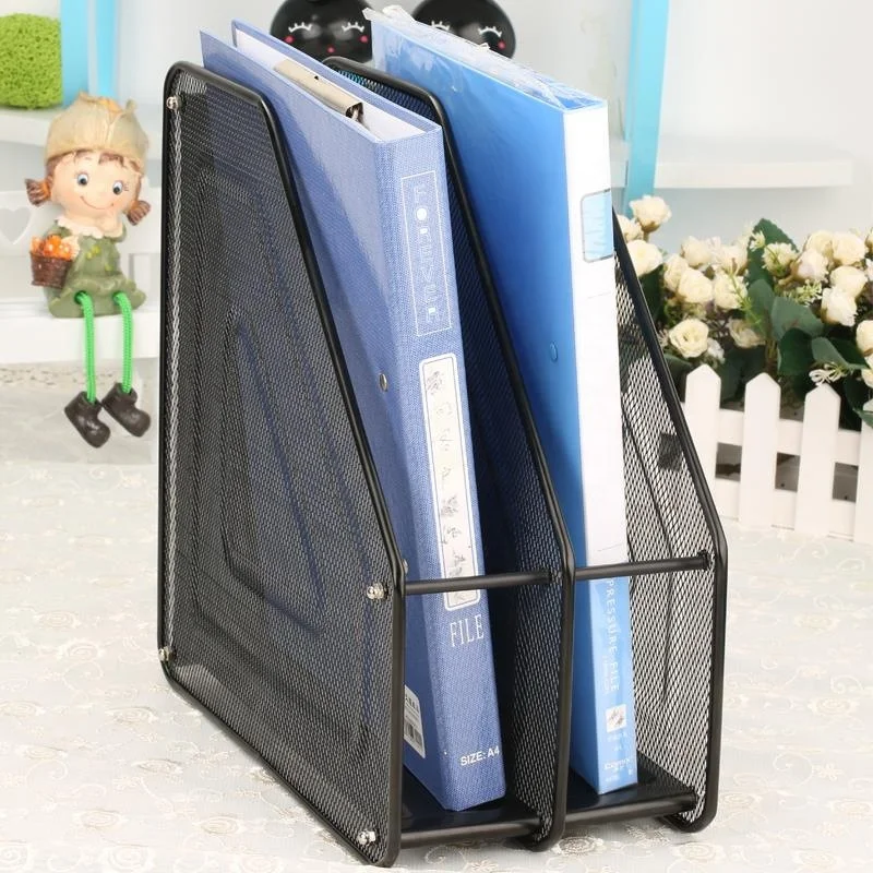 2 Vertical Compartments Office Desk Organizer Mesh Document Magazine File Storage Holder