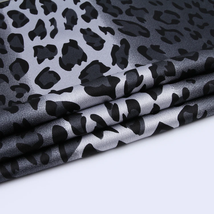 
Black animal leopard pattern printed polyester plain chiffon satin fabric in stock shaoxing fabric manufacturer 