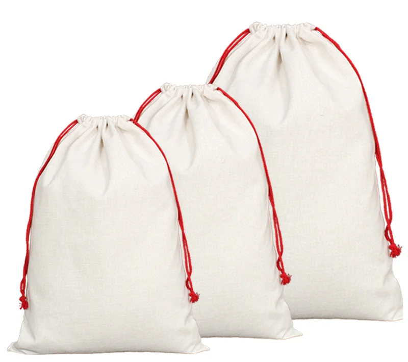 USA Warehouse Wholesale Cotton Storage Christmas Gift Bag Drawstring Blank Plain Sublimation Santa Sacks