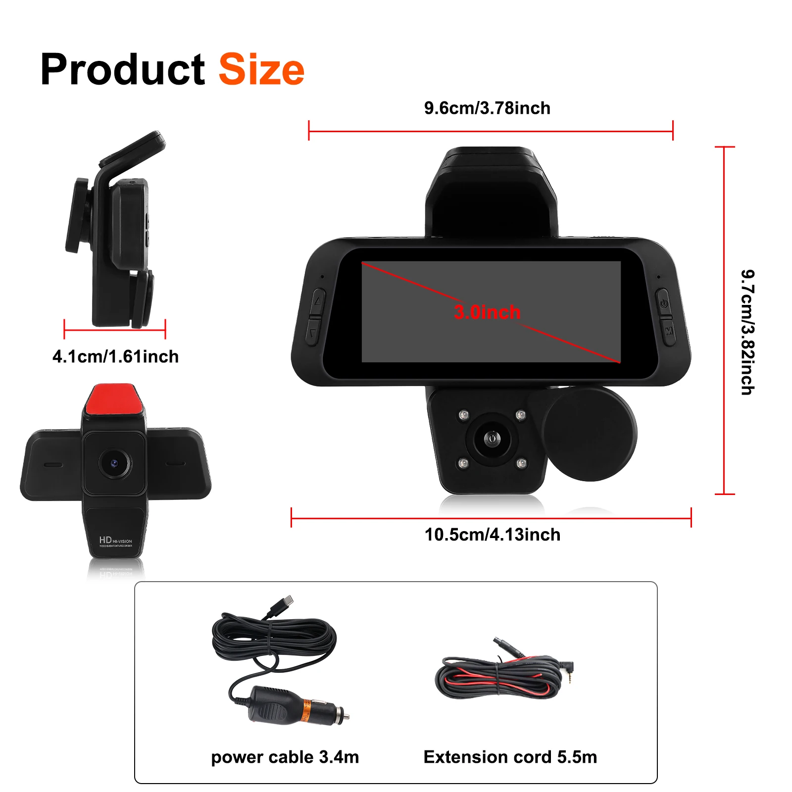 Podofo 3-inch three Lens Dash Cam 1080P WIFI Car DVR Night Vision + G-Sensor+ Parking Monitoring + 3 Cameras Loop recording OEM