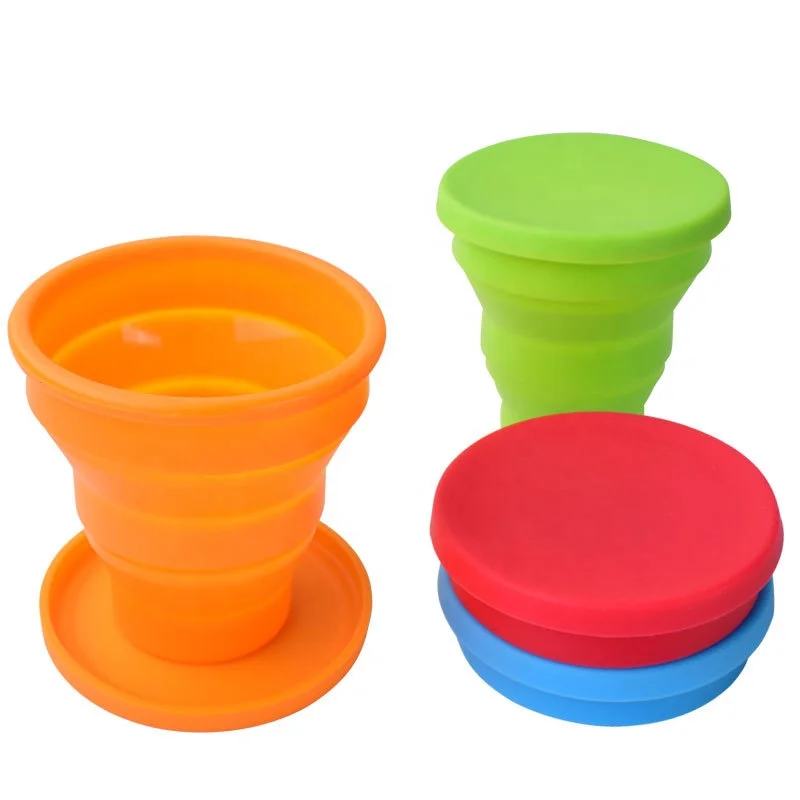 Portable Folding Cup Camping Telescopic Silicone Collapsible Foldable Cup With Lid