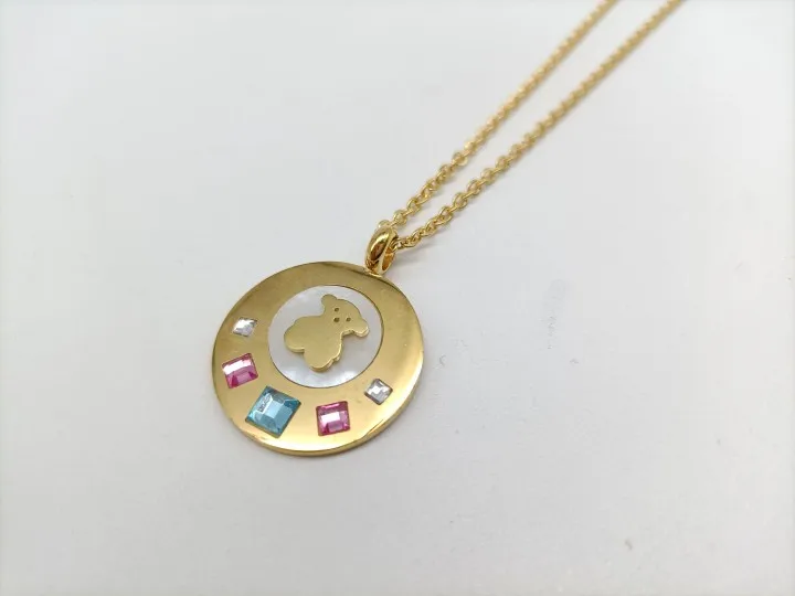 High-end custom luxury necklace with metal stainless steel earrings diamond bear round necklace