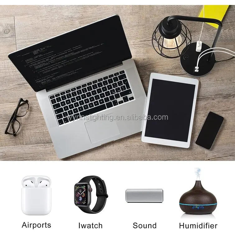 Modern Black Bedside Lamp With Dual Usb Charging Ports And Ac Outlet Lamp With Metal Cage Shade