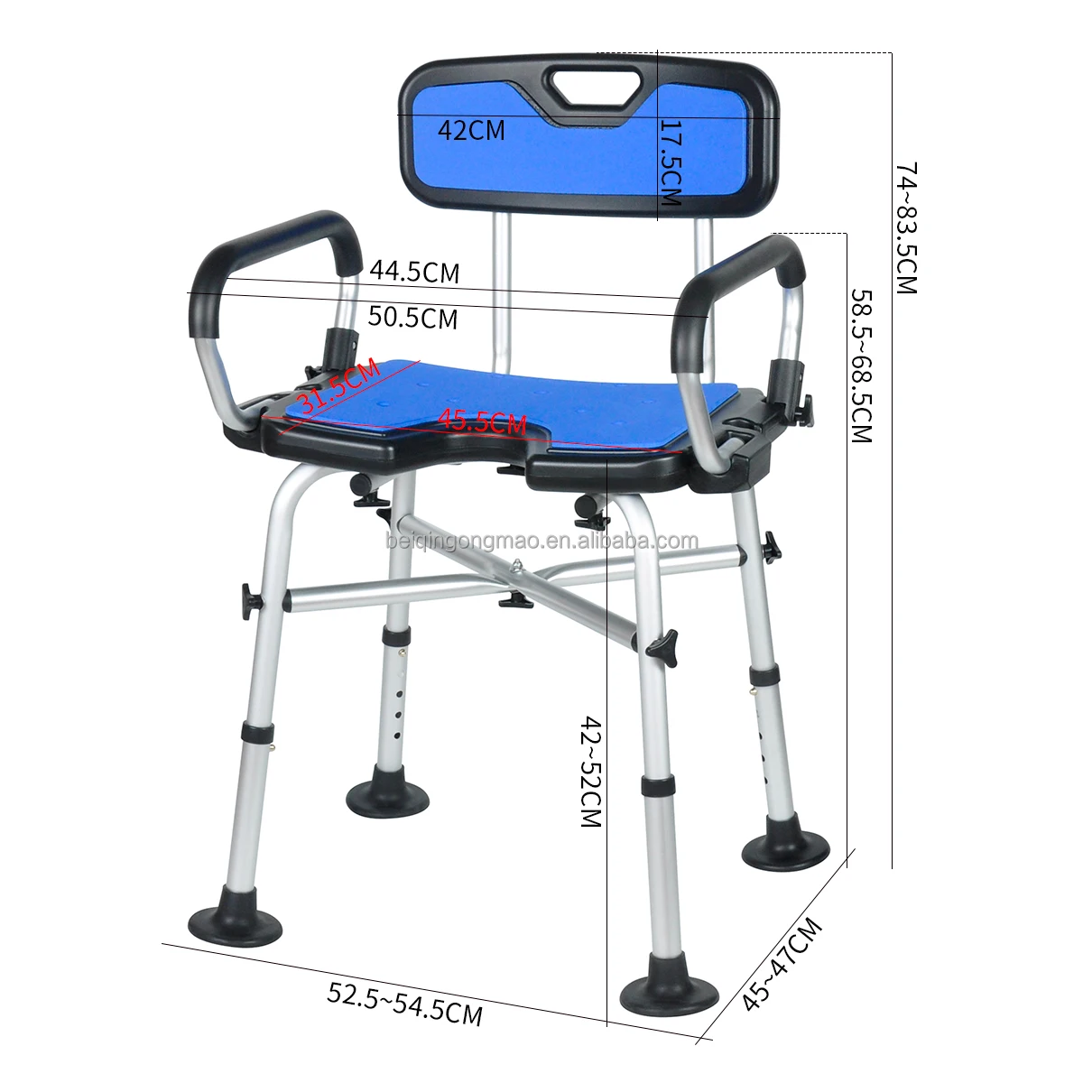 BeiQin403H Wholesale  aluminum height adjustable  backrest safety disabled elderly bathroom shower chair for senior