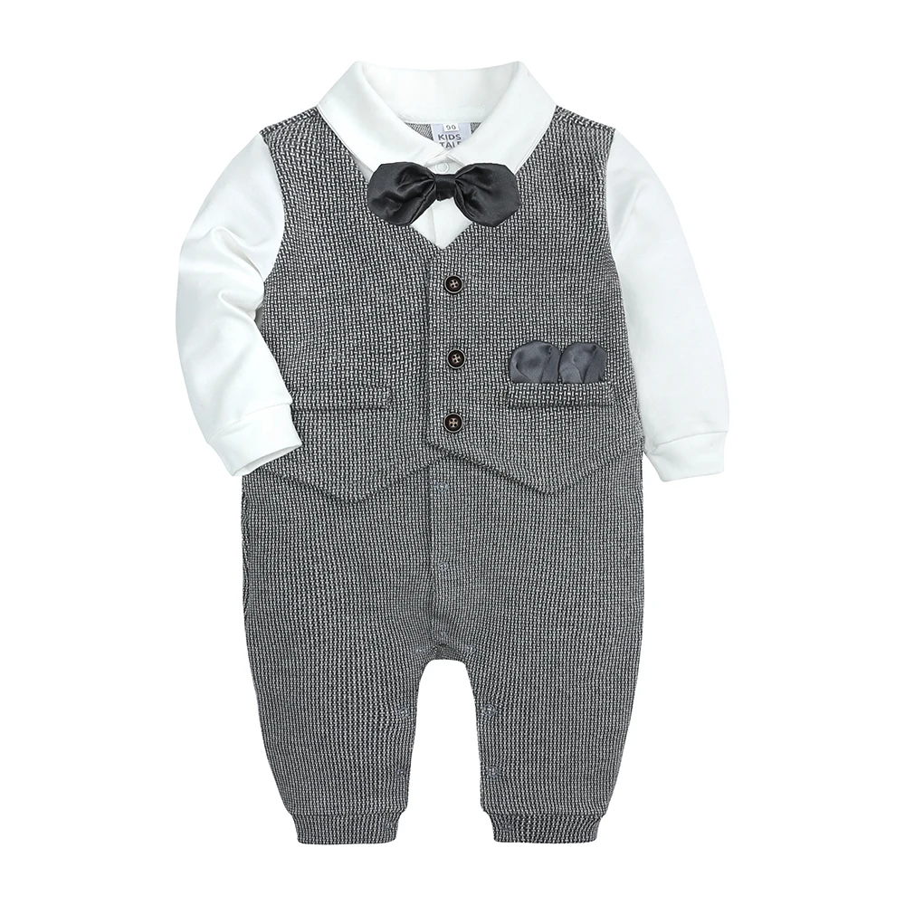 Baby Boys Bow Tie Suits Party Clothes Long Sleeve Baby Gentleman Romper Boy Clothing