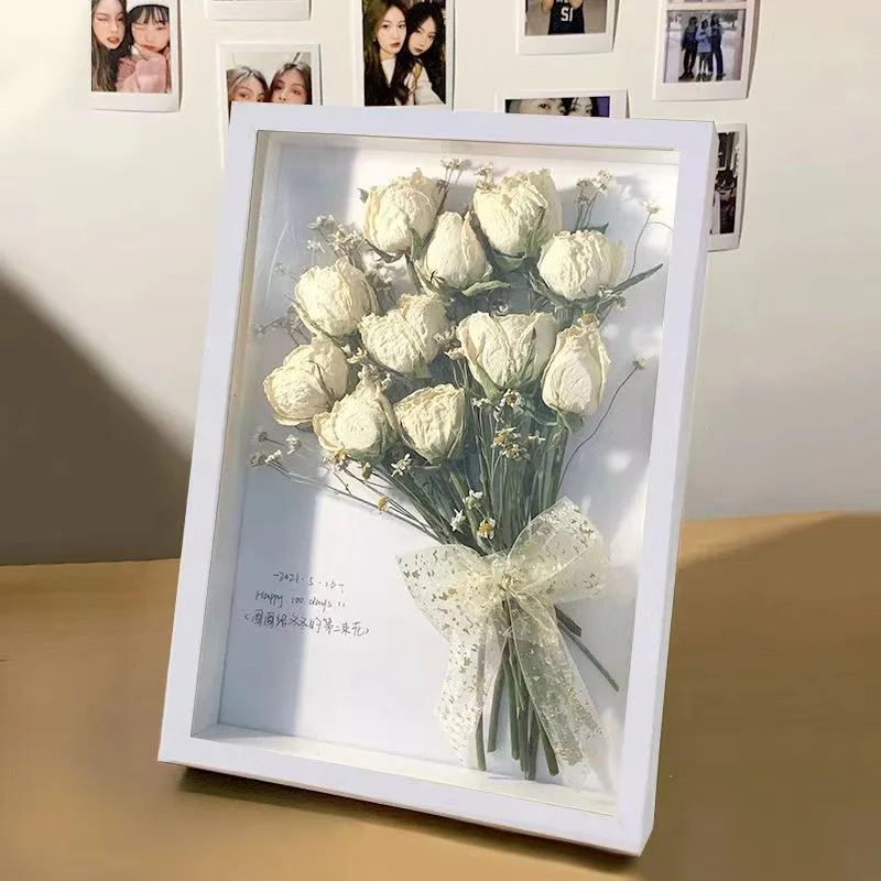 NISEVEN High Quality Wooden Dry Flower Picture Frame DIY 3D Hollow Wooden Handmade Immortal Flower Dry Rose Picture Frame