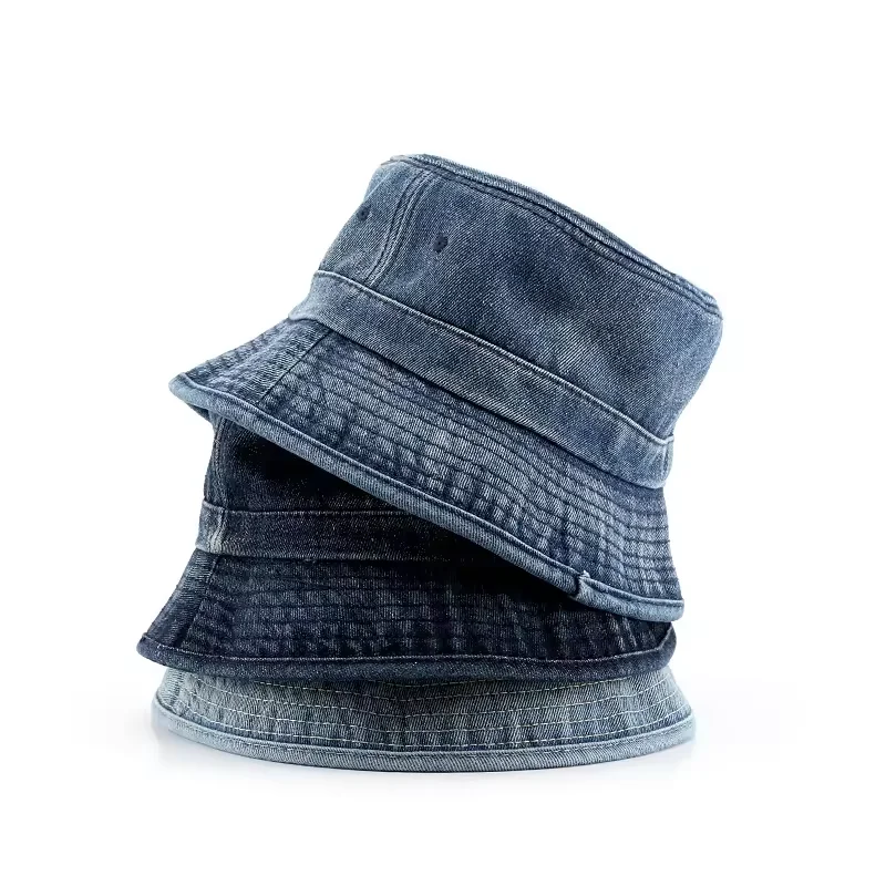 Custom women washed denim bucket  hat basin hat Japanese fashion outdoor sunscreen sunshade bucket hat