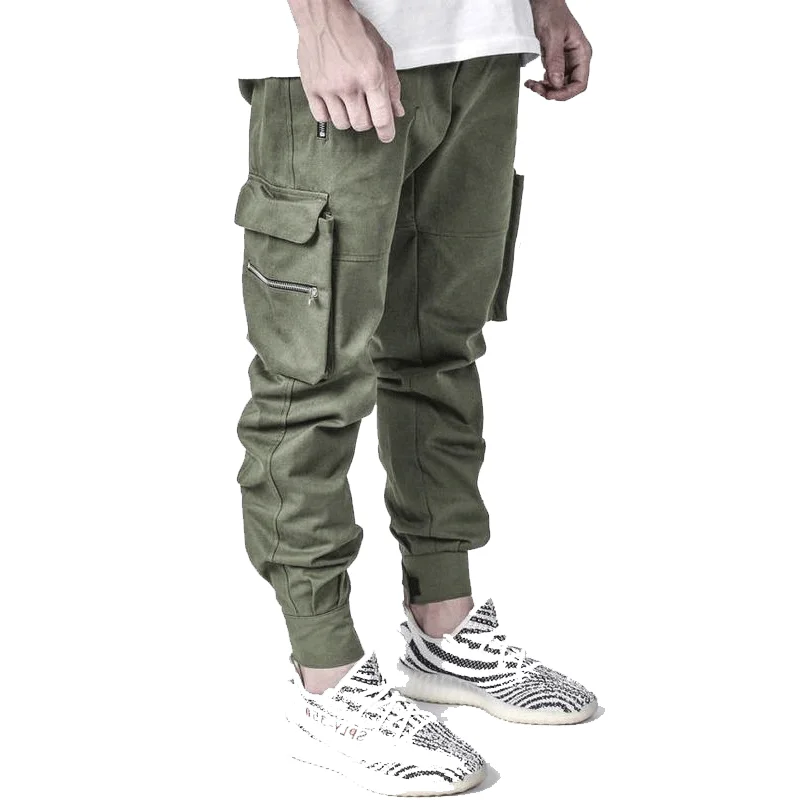 
Jogger Men Long High Street Classic Functional Side Patch Pockets Green Cargo Pants Mens 