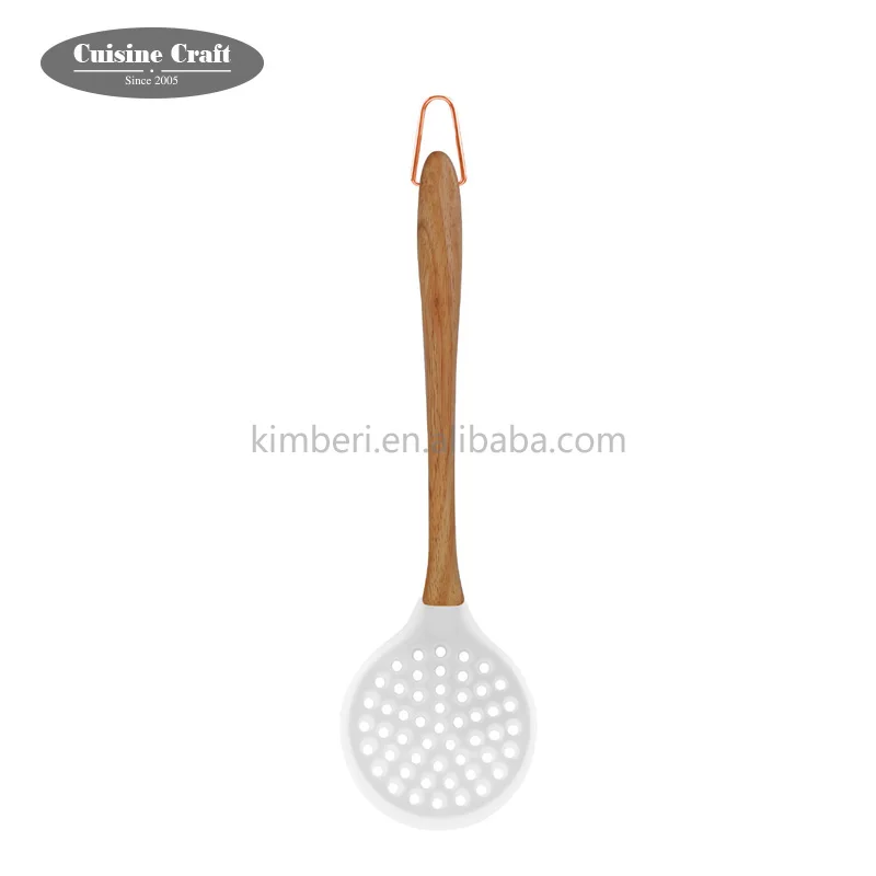 Standard Heat Resistant factory stock item cooking kitchen Silicone skimmer with wooden handle