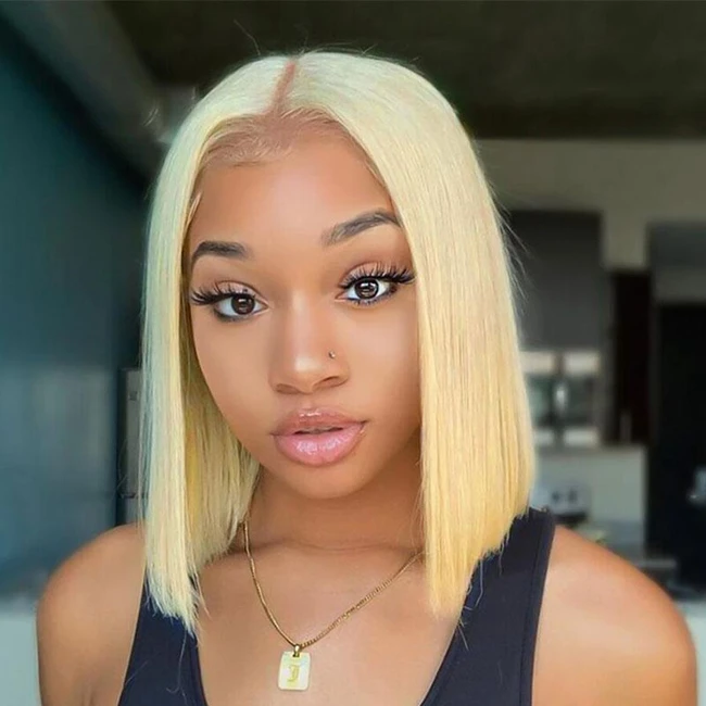 Cheap Price 613 Blonde Straight Human Hair Bob Wig,Brazilian Real Human Hair Lace Front Wig,Remy Silky Straight Human Hair Wig