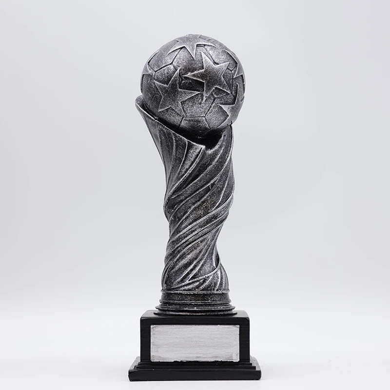 Wholesale personalized design sports match trophy award statue custom resin craft grey iron creativity soccer trophies