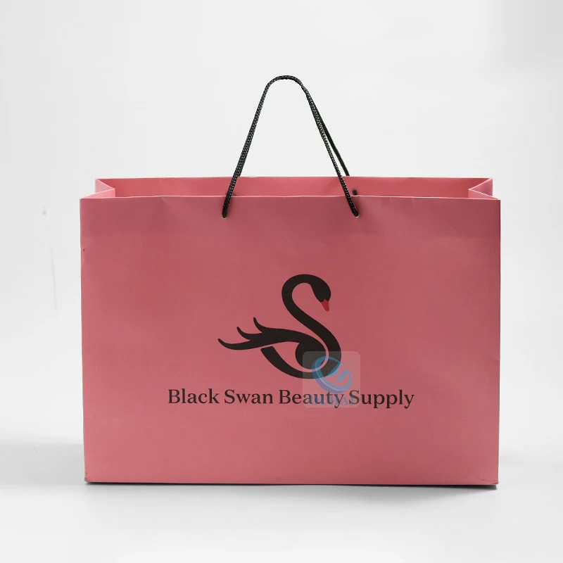 Rose Pink Paper Packaging Plain Tote Gift Bags Reusable Environmental Customized Shopping Bag with Logo Print
