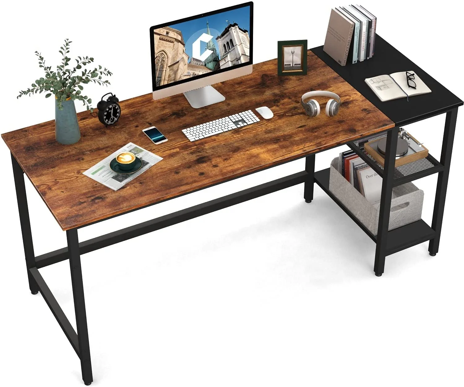 Computer Home Office Desk, 47 Inch Small PC Desk Study Writing Table with Storage Shelves