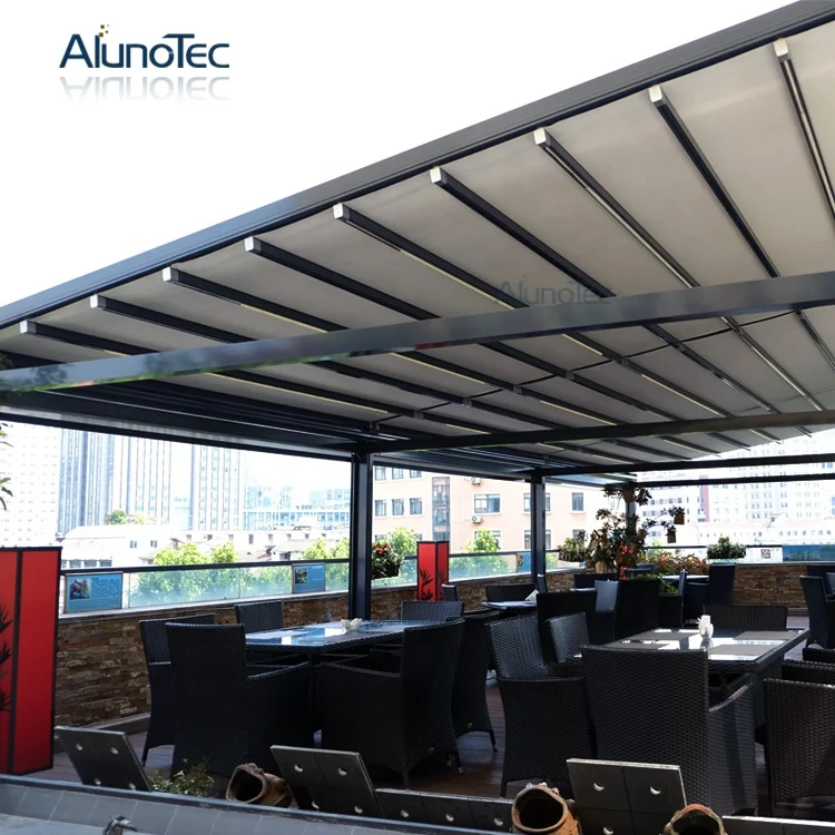 Modern Sun Shade Motorized Awning PVC  Pergola  Aluminum Retractable Awnings with LED Light