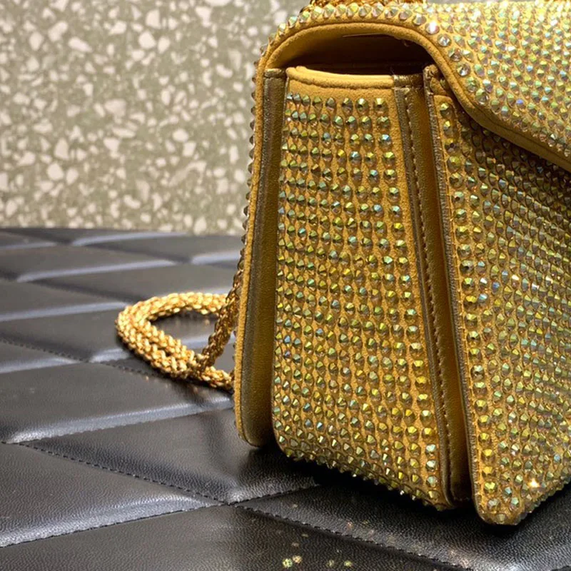 quality Long chain crossbody shoulder strap Yellow frosted suede diamond shoulder designer hand bag luxury bags custom tote bag