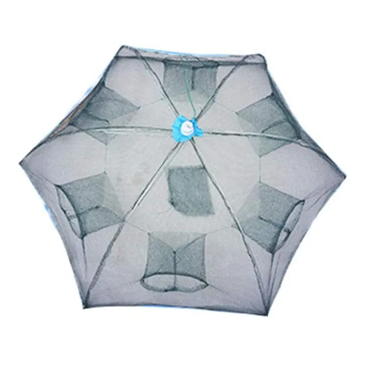Foldable Bait Cast Mesh Trap Net Portable Shrimp Cage Fish Minnow Crayfish Crab Floating Circle 6 Holes Fishing Landing Net