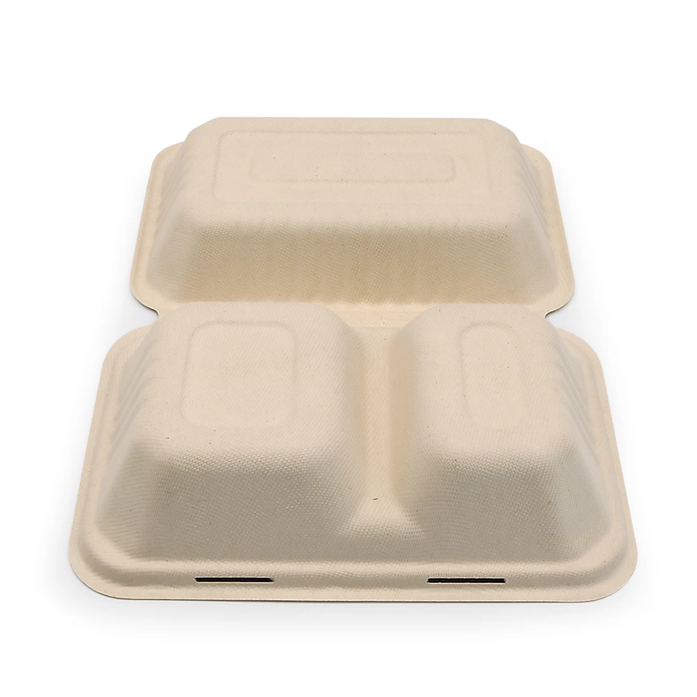 900ml 2 Compartment Customizable Eco Rectangle Biodegradable Togo Container Take Away Lunch Paper Packing Boxes for Restaurant