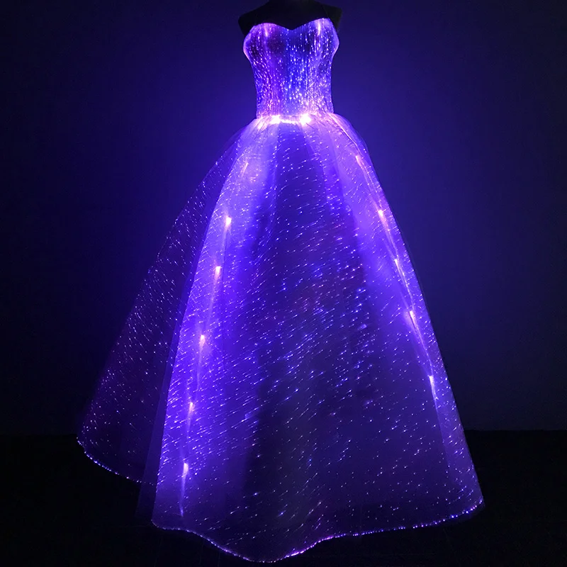 Women Latest Designs Led Fiber Optic Fabric Night Prom Dress Evening Ladies Party Dress Led Luminous Gown Glow Dresses
