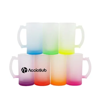 Wholesale 16oz Color Handle Matte Drinking Glass Sublimation Stein Mug Wine Cup Gradient Colorful Bottom Frosted Glass Beer Mugs