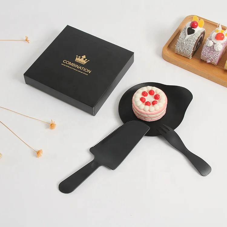 Knife Fork 7pcs Tableware Set For Welding Party Birthday Party Black Pink disposable Plastic Water Drop Plate Cake Tableware