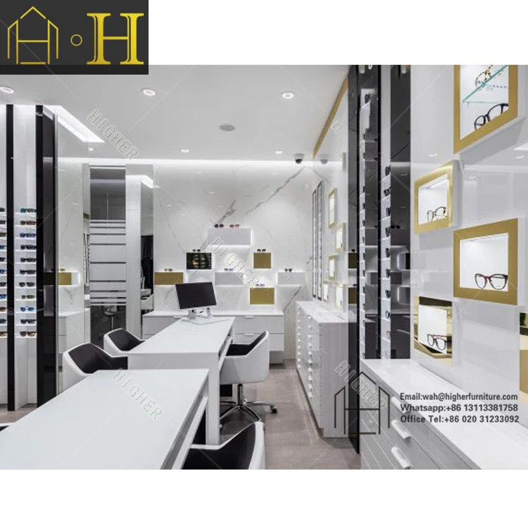 Customized wall mount eyeglass display sunglass shop interior design optical design shop