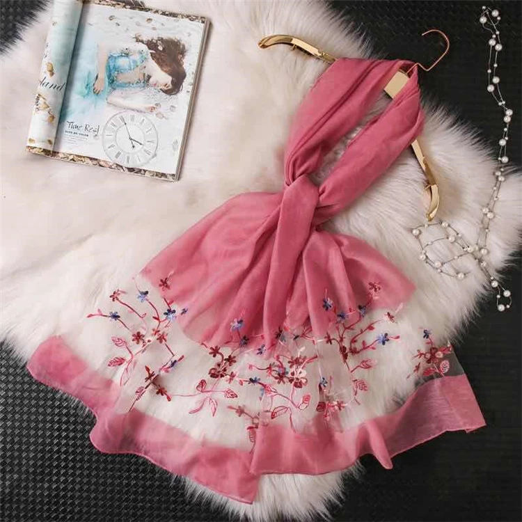 Популярный Лидер продаж, модный шарф из органзы с вышивкой, Женский хиджаб