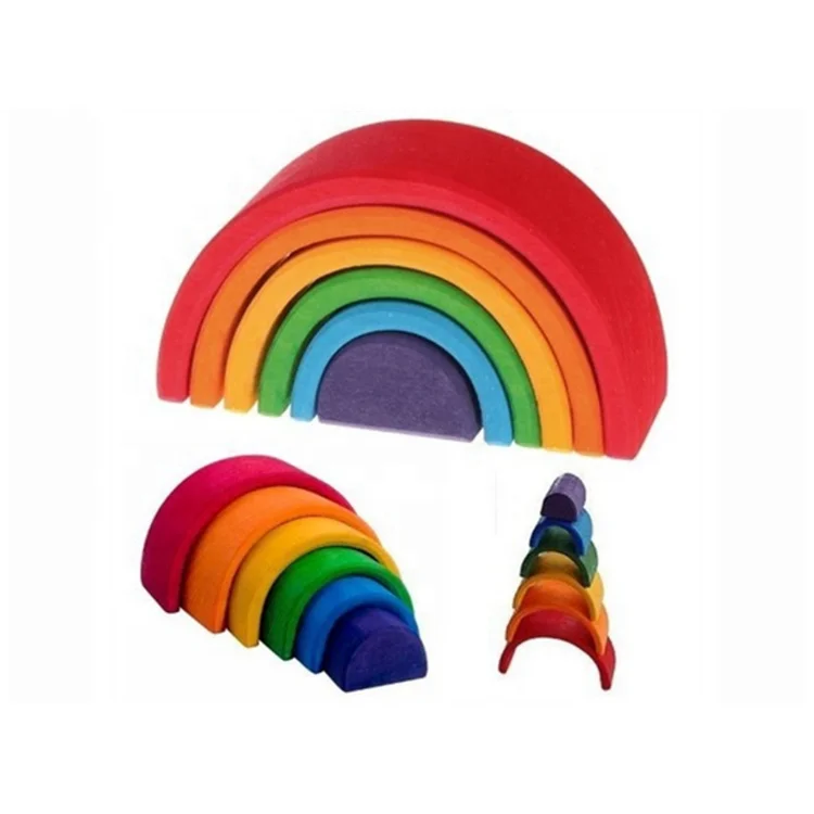 Wooden Baby toy Bridge Stacking Stack Up Rainbow Wooden Tower intelligence Educational Toys For kids