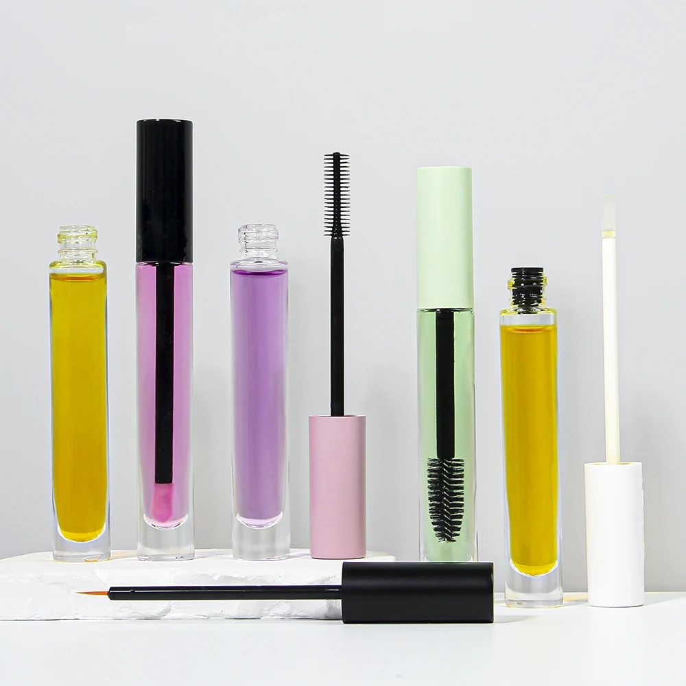 5ml 8ml 10ml Round Cylinder Glass Mascara Container Lip Oil Bottle Lip Gloss Tube With Cap Brush Luxury Cosmetic Packaging