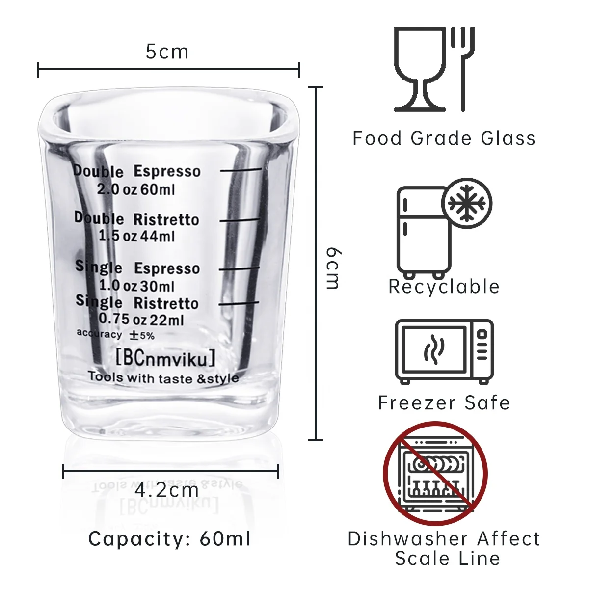 BCnmviku 60ML/2oz Crystal Glass Coffee Measuring Cup Barista Essential Coffee Tool Espresso Shot Glasses Factory Direct Sell