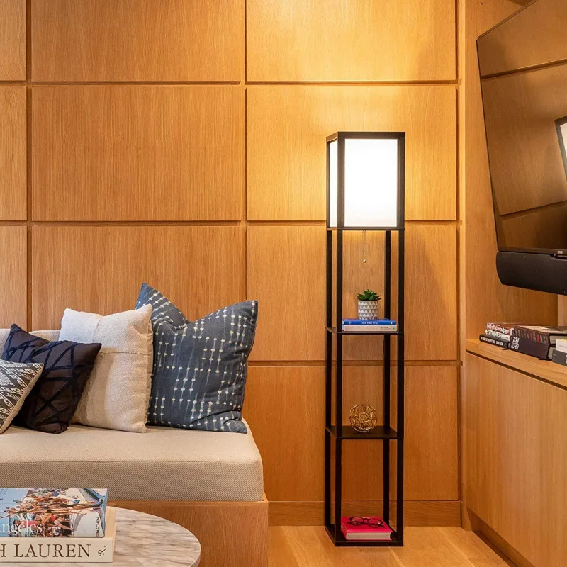 Modern Led Simple Floor Lamp Wooden Creative Rack Chinese Floor Lamp For Bedroom Living Room Dining Room Study
