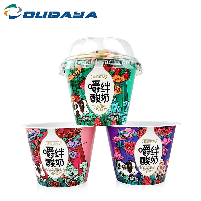 custom size food safety printing activia yogurt dessert container packaging plastic hard cup with PET lid