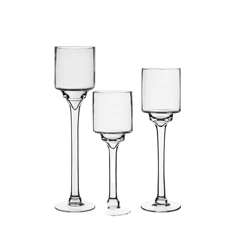 Lead Free clear Glass Long Stem Candle Holder Wine