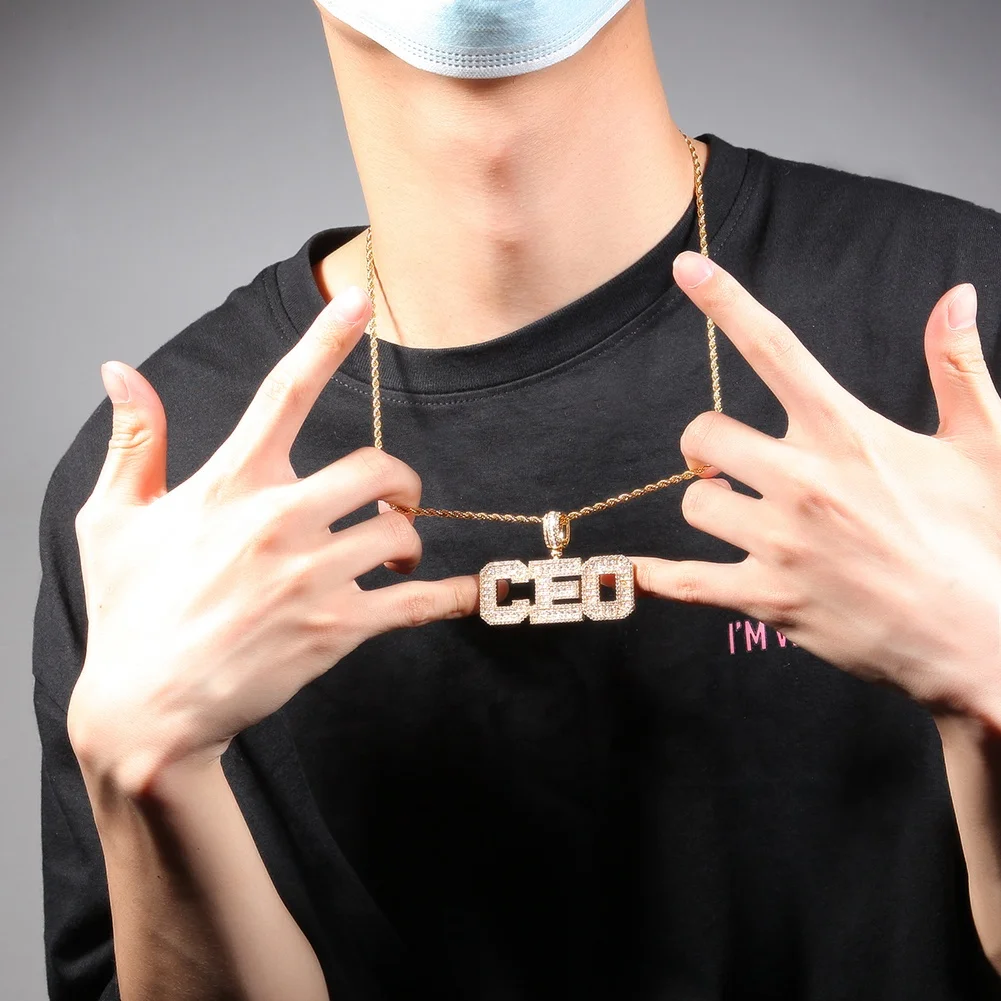 New!Hip Hop DIY Letter Splice Brass Pendant with Square Zircon Link