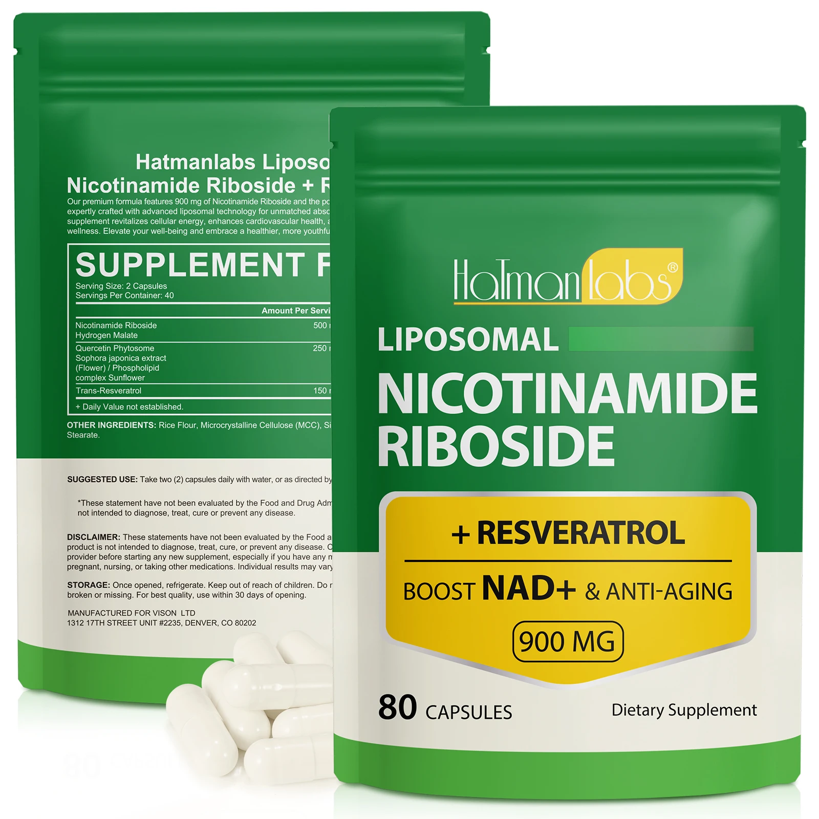 Hatmanlabs antioxidant anti aging nad nicotinamide riboside supplement capsules liposomal nad capsule nad supplement