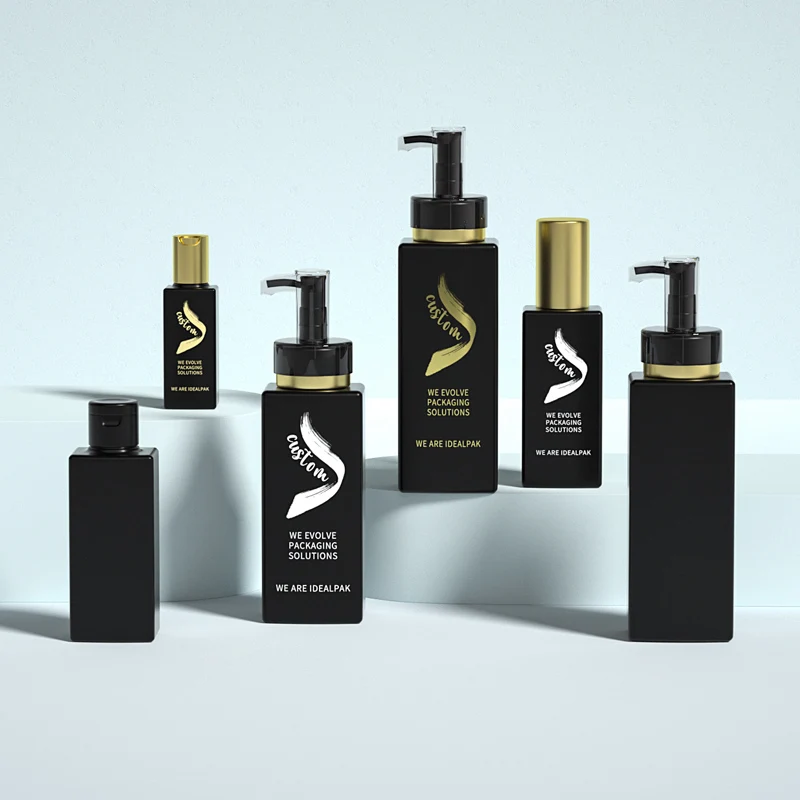 Deluxe Square PET Shampoo And Conditioner Packaging Containers Empty Skin Care Lotion Plastic Bottles