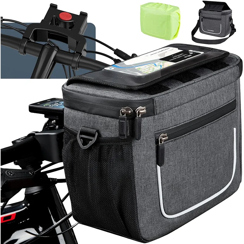touchscreen and removable shoulder strap 5l waterproof front bicycle basket bag with handlebar adapter for bicycle
