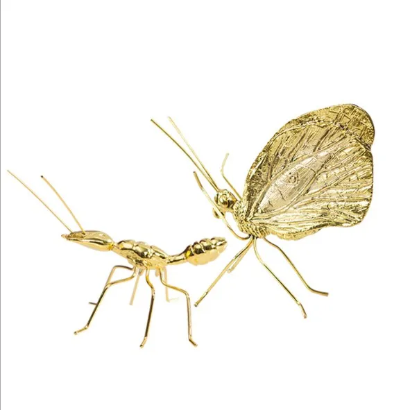 Golden home decor accent gold insect decration small 3D golden ant sculpture