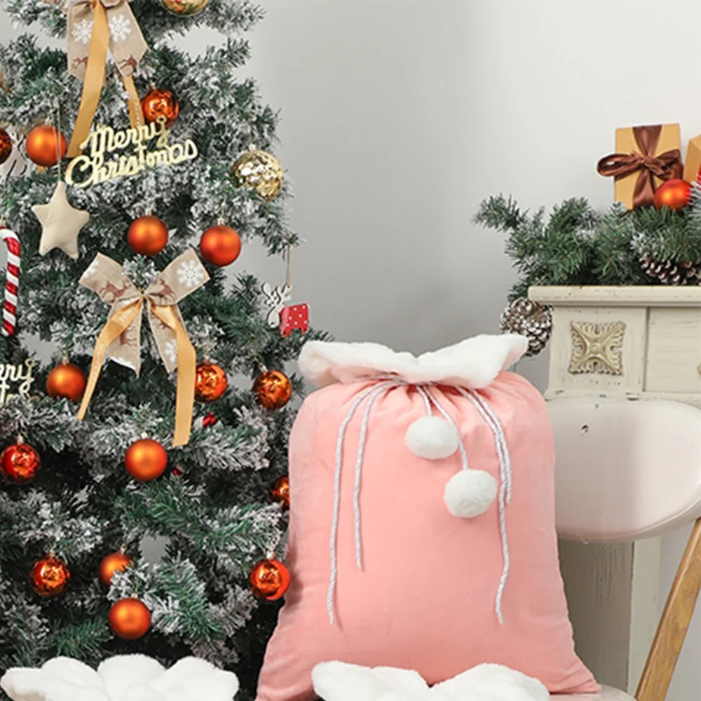 Personalised Christmas Gift Bag Pom Pom Blank Plain Sublimation Velvet Santa Sack