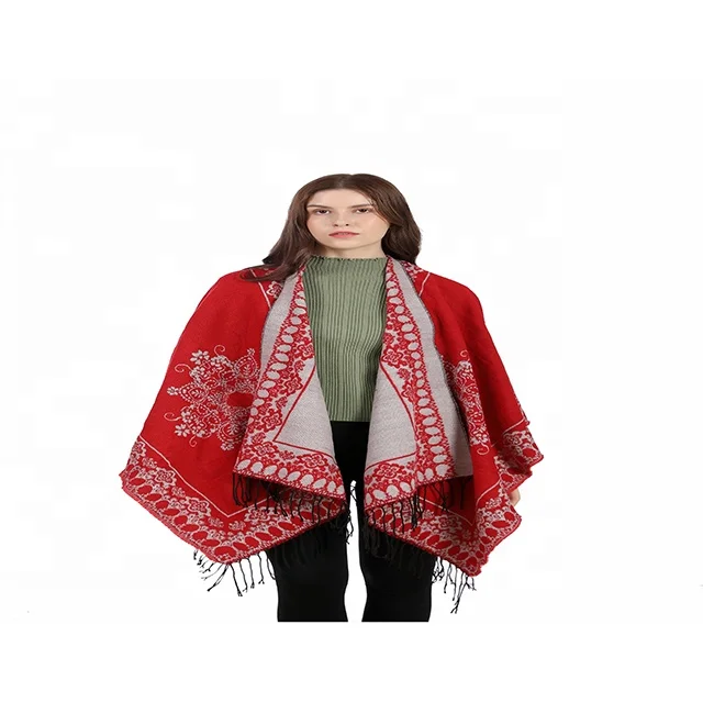 Knitted Multiple Sweet Colors Shawl Fabric Winter Fall Poncho Cashmere Women Winter Poncho