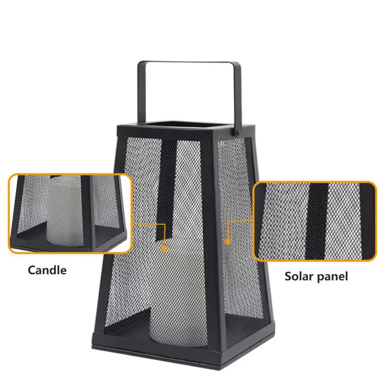 Hanko New Style Trapezoid Solar Powered Garden Decor Black Metal Led Candle Lantern Light
