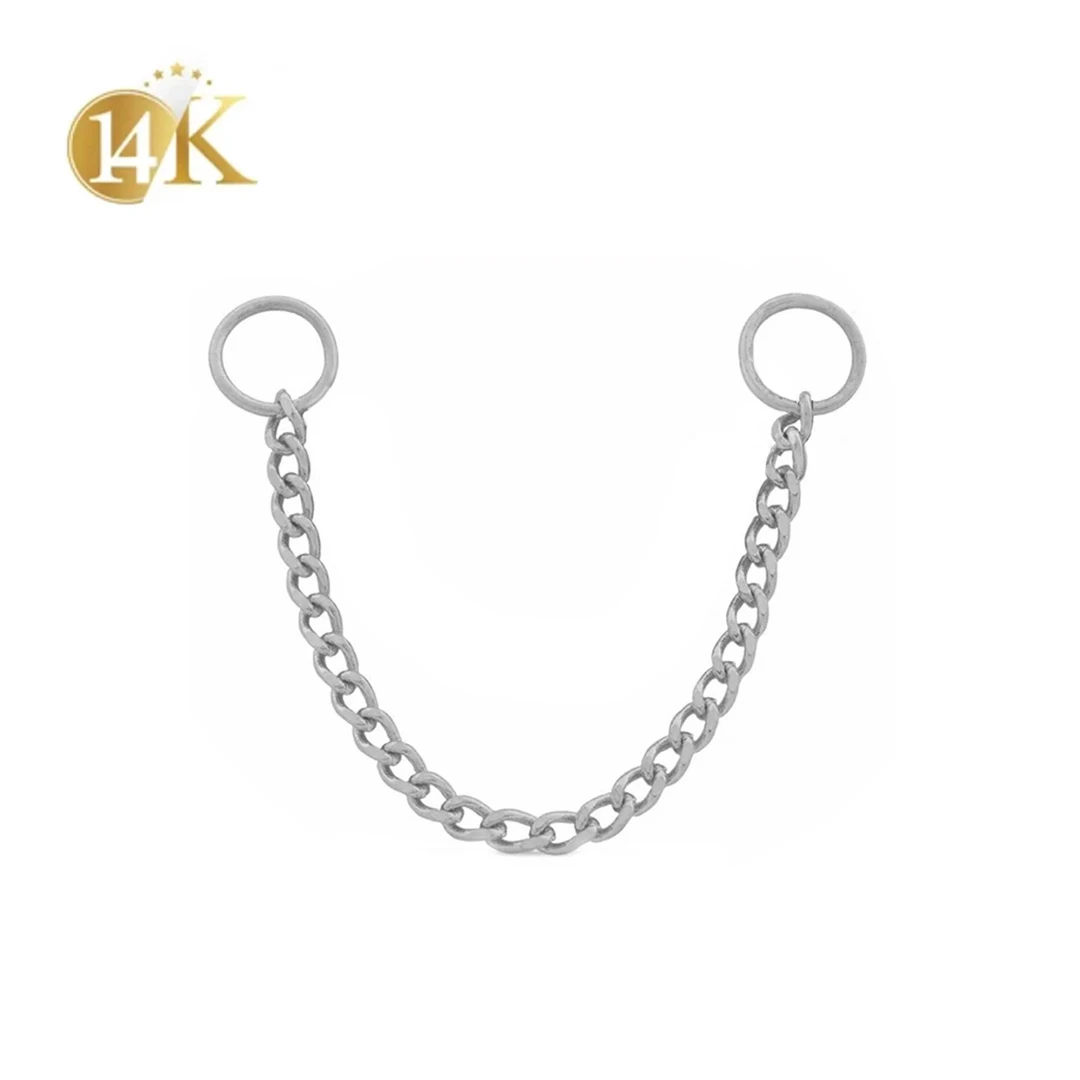 14 к одноцветное белое золото серьги rope chain 14kt браслет-напульсник Настоящее contch мост из носа цепи Разъем Подвески