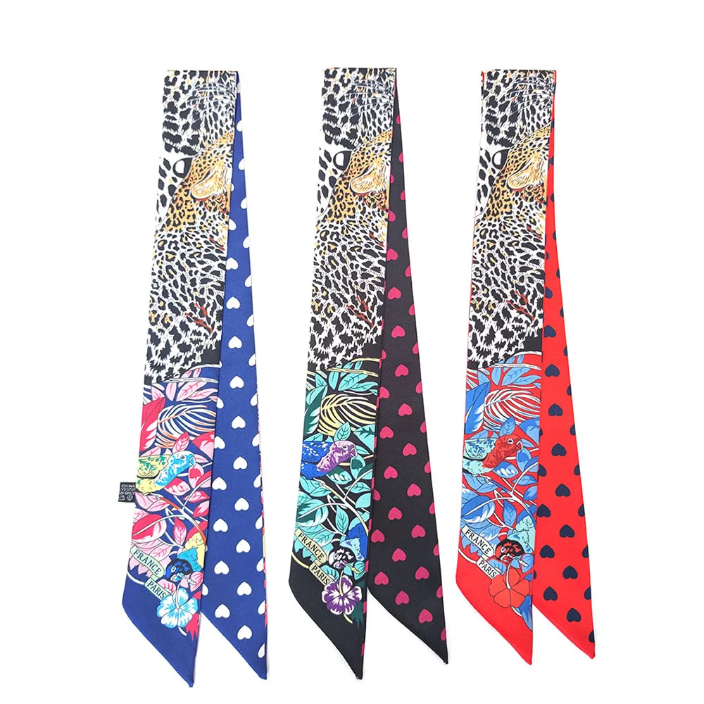 leopard print Women Skinny satin twill bag scarf silk handbag scarf girl wrist band Brand Silk Tie Ladies Belt Head Scarves