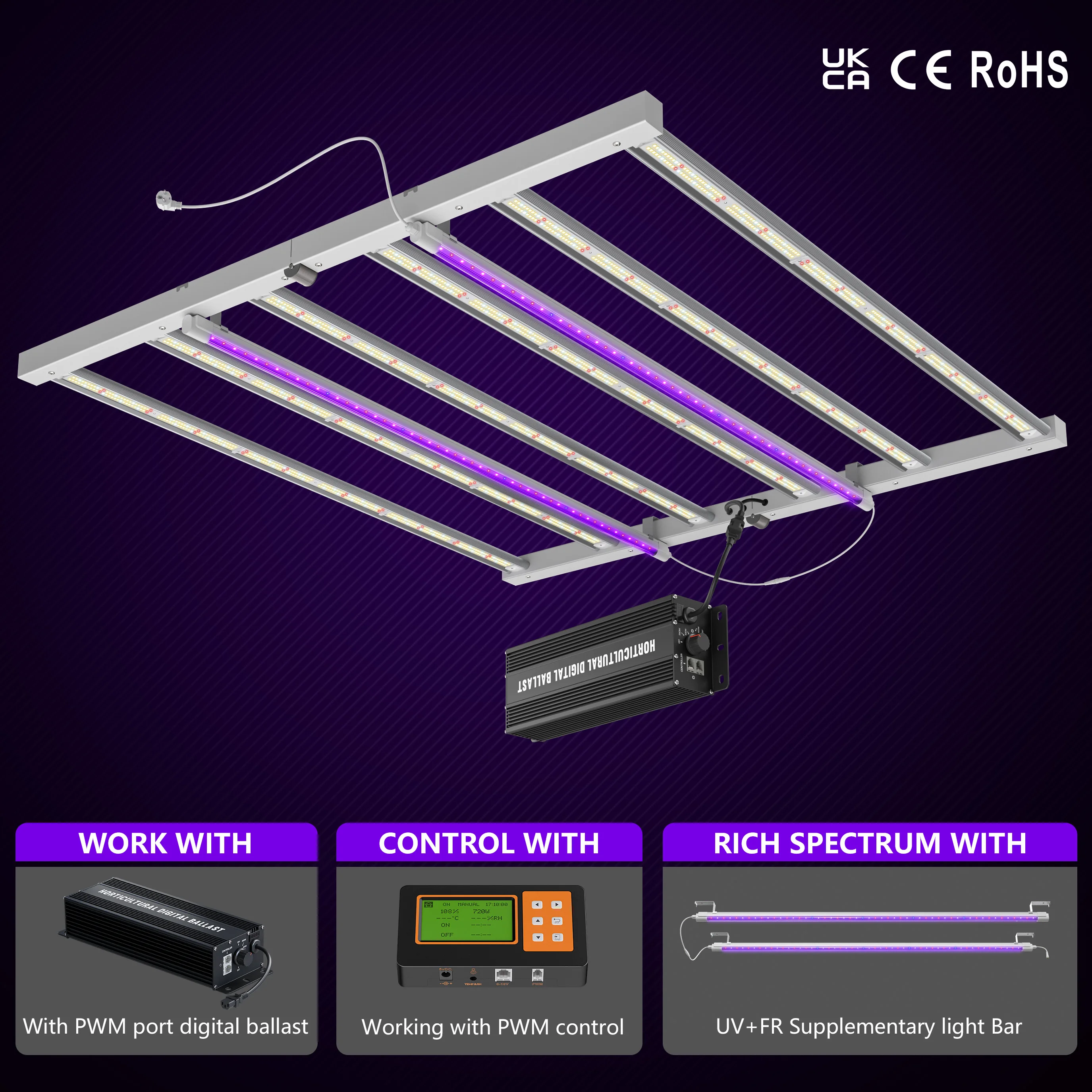 Hongyi 2024 Best Sellers PPE 2.65/2.7 full spectrum grow lights 4*4FT coverage Dimmable indoor 720W led light with uv fr light