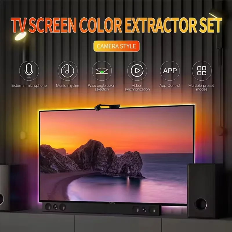 Bluetooth control smart home lighting sensor color picker 5M Sync Alexa Google 65-75inches Backlight RGB Strip Lights for TV