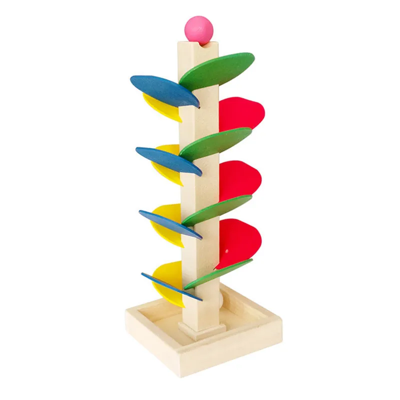 Colorful Leaves Assemble Building Blocks Kids Wooden Game Toys DIY Tree Marble Ball Run Track Blocks Learning Educational Toy