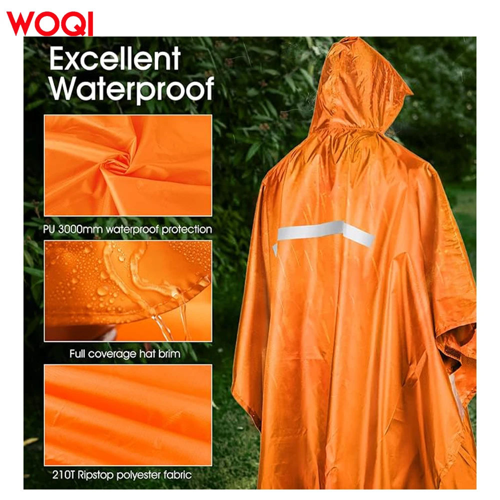 WOQI Three in one multifunctional waterproof raincoat, wear-resistant polyester adult bicycle raincoat with reflective strip